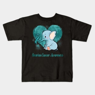 Ovarian Cancer Awareness Elephant Lovers Kids T-Shirt